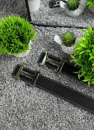 Ремінь чоловічий hermes чорний шкіряний