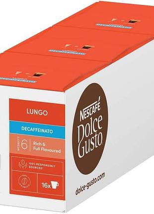 Nescafé dolce gusto lungo decaffeinato 48 капсул кави безкофеїнове 100% зерна арабіки з південної америки ніжна крема