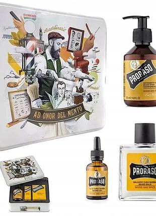 Набір для бороди proraso wood & spice для чоловіків шампунь бальзам олійка