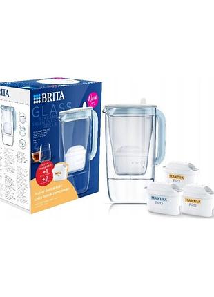 Глечик brita glass 2,5 л скляний синій + 3 фільтрувальні картриджі