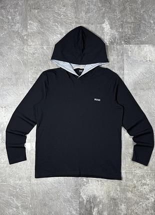 Чоловіче легке худі boss hugo boss хуго босс тонкий кофта лонгслів з капюшоном кофта спортивна джемпер реглан чорний оригінал базовий чоловічий