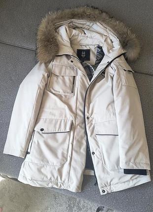 Куртка жіноча snow owl молочна, розмір s (підходить на m), з натуральним хутром