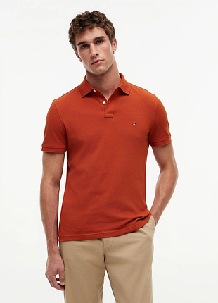 Tommy hilfiger slim fit (xxl) мужская премиальная футболка поло - состояние нового / old money / терракотовая