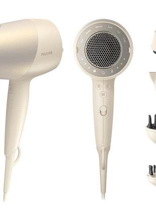 Фен philips 9000 series senseiq, 1800вт, 3 режима, диффузор, иониз-я, холл. обдув, турбо, золотой