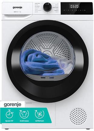 Сушильная машина gorenje тепловой насос, 7кг, a+, 51см, дисплей, 15 программ, белый