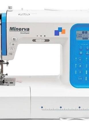 Швейная машина minerva decorexpert, компьютерная, 70вт, 197 шв.оп., петля автомат, белый+синий