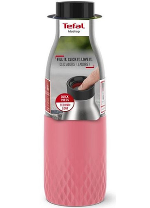Термопляшка tefal bludrop, 500мл, діам70, t хол. 24г, гар.12г, нерж.сталь+пластик, рожевий