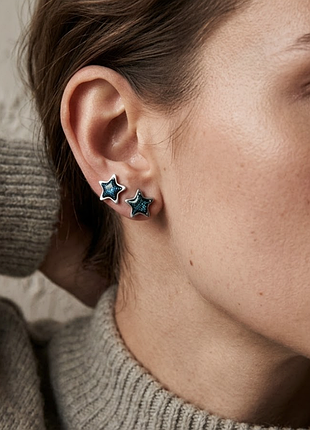 Серьги нержавеющая сталь stainless steel звездочки минимализм с блестками