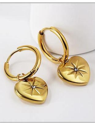 Серьги нержавеющая сталь stainless steel сердца с камешком цирконий