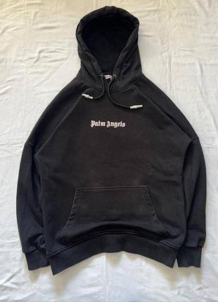 Оригинальное худи palm angels big logo кофта черная оверсайз готический принт s