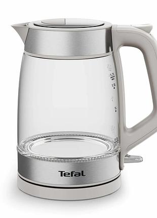 Електрочайник tefal glass kettle 1.7л, скло, з підсвіткою, сріблясто-чорний