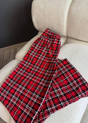Широкі картаті штани unisex прямого крою з тканини тіар повсякденні молодіжні 42-50 червоній, 44/46