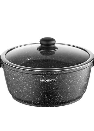 Кастрюля со стеклянной крышкой ardesto gemini anzio, 5л, алюминий, черный