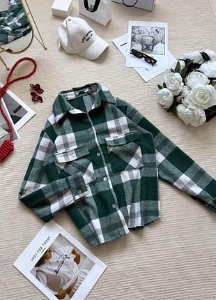 Женская теплая рубашка в клетку из байки oversize, размеры 42/46-48/52 зелена, 48/52