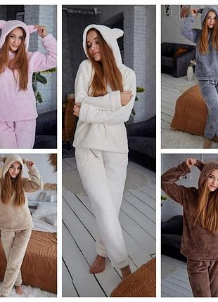 Жіноча піжама махрова тепла з вушками, домашній костюм р.s.,m,l,xl 44
