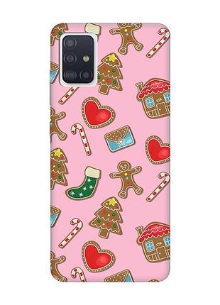 Матовый розовый чехол на samsung galaxy a71 / a715 рождественский фон (принт 181)