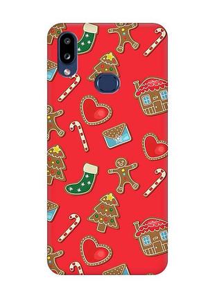 Матовый красный чехол на samsung galaxy a10ѕ a107 рождественский фон (принт 181)