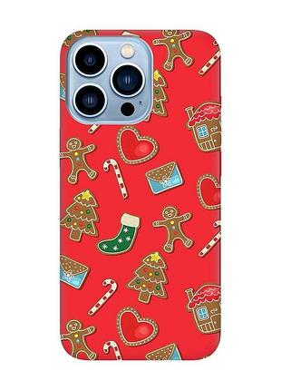 Матовый красный чехол на apple iphone 13 pro max рождественский фон (принт 181)