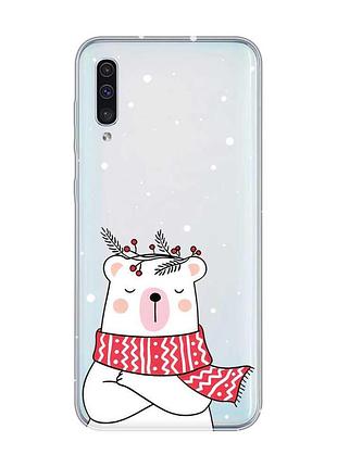 Прозрачный чехол на samsung galaxy a50 (2019) a505 медведь в шарфе (принт 147)