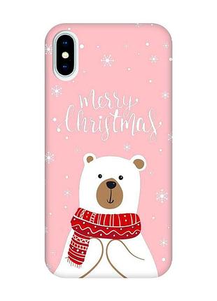 Матовий рожевий чохол на iphone x / xs ведмедик. з різдвом (принт 146)