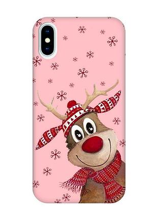 Матовый розовый чехол на iphone x / xs зимний олень (принт 149)