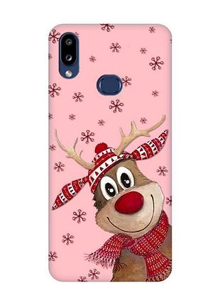 Матовый розовый чехол на samsung galaxy a10ѕ a107 :: зимний олень (принт 149)