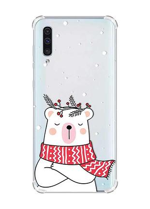 Чохол з потовщеними кутами на samsung galaxy а50 (2019) а505 :: ведмідь у шарфі (принт 147)