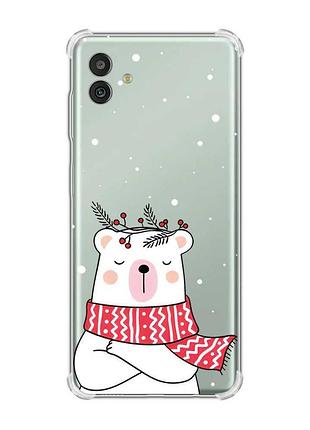 Чохол з потовщеними кутами на samsung galaxy m13 5g ведмідь у шарфі (принт 147)