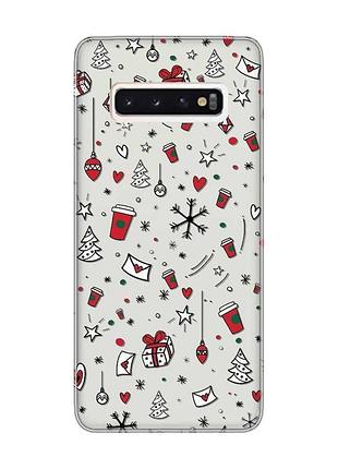 Прозрачный чехол на samsung galaxy s10 праздничный фон (принт 182)