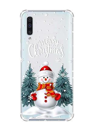 Чехол с утолщёнными углами на samsung galaxy а50 (2019) а505 :: снеговик (принт 152)