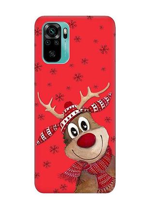 Матовий червоний чохол на xiaomi redmi note 10 / note 10s зимове оленятко (принт 149)