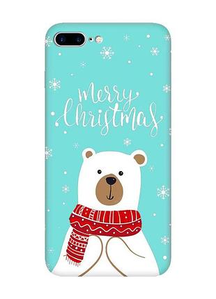 Матовый бирюзовый чехол на apple iphone 7 plus / iphone 8 plus мишка. с рождеством (принт 146)