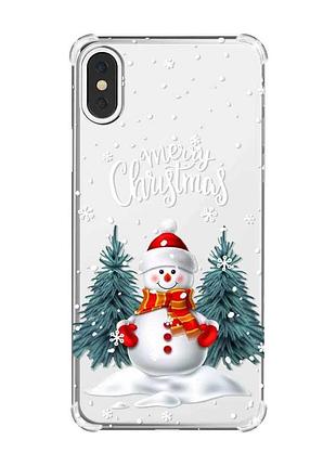 Чехол с утолщёнными углами на iphone x/xs :: снеговик (принт 152)