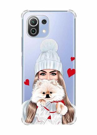 Чехол с утолщёнными углами на xiaomi mi 11 lite :: девушка с собачкой (принт 142)