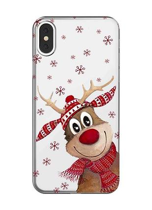 Прозрачный чехол на iphone x / xs зимний олень (принт 149)