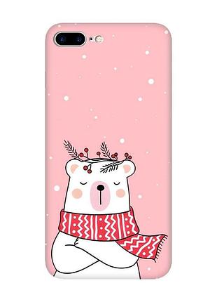 Матовый розовый чехол на apple iphone 7 plus / iphone 8 plus медведь в шарфе (принт 147)