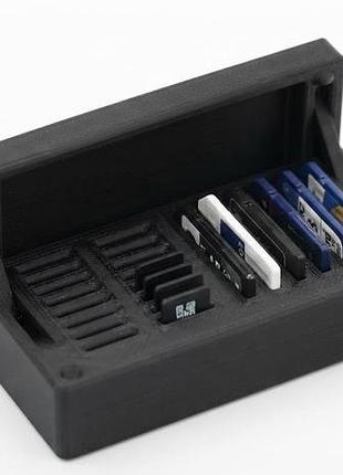 Коробочка-органайзер (кейс) с откидной крышкой для карт памяти sd, microsd, черная