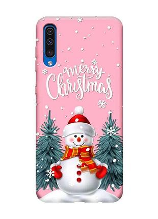 Матовый розовый чехол на samsung galaxy a50 (2019) a505 снеговик (принт 152)