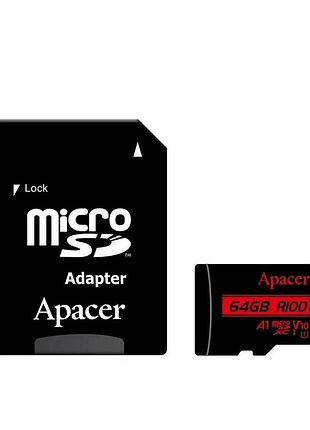 Карта памяти apacer microsd 64gb c10 uhs-i r100mb/s + sd