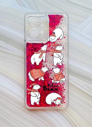 Чохол з плаваючими блискітками на xiaomi redmi note 12 4g рожевий ведмедики (принт 145)