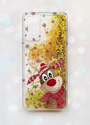 Чехол с плавающими блестками на xiaomi redmi note 11 pro/12 pro 4g золотой :: зимний олень (принт 149)