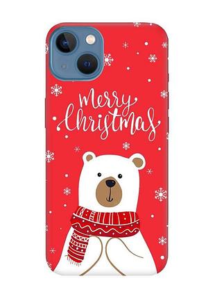 Матовый красный чехол на apple iphone 13 мишка. с рождеством (принт 146)