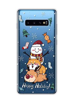 Прозрачный чехол на samsung galaxy s10 plus :: зимние развлечения (принт 153)