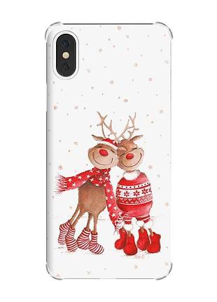Чехол с утолщёнными углами на iphone x/xs :: весёлые олени (принт 150)