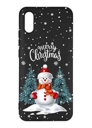 Матовий чорний чохол на xiaomi redmi 9а сніговик (принт 152)
