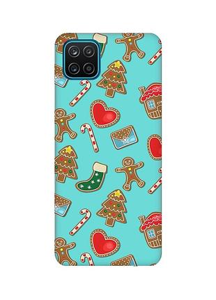 Матовый чехол с бирюзовыми боками для samsung galaxy a12 :: рождественский фон (принт 181)