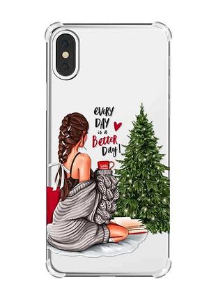 Чехол с утолщёнными углами на iphone x/xs :: девушка возле ёлки (принт 186)