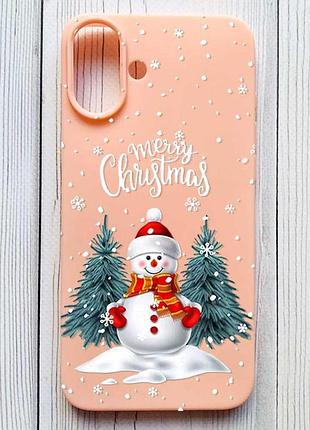 Матовий персиковий чохол на iphone 16 plus сніговик (принт 152)