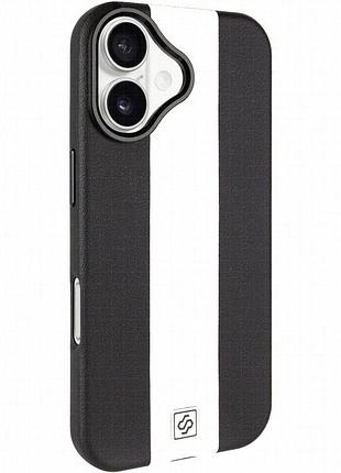 Кожаный чехол rally with magnetic fit для apple iphone 17 (6.3") black / white