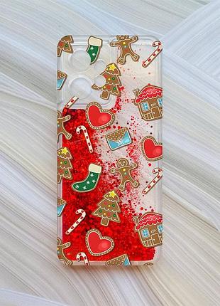 Чохол з плаваючими блискітками на xiaomi redmi note 12 4g червоний різдвяний фон (принт 181)